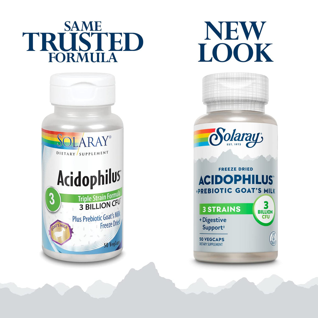 SOLARAY Acidophilus 3 Strain Probiotic & Prebiotic Goats Milk | 3 Billion CFU & Freeze Dried | 50 VegCaps