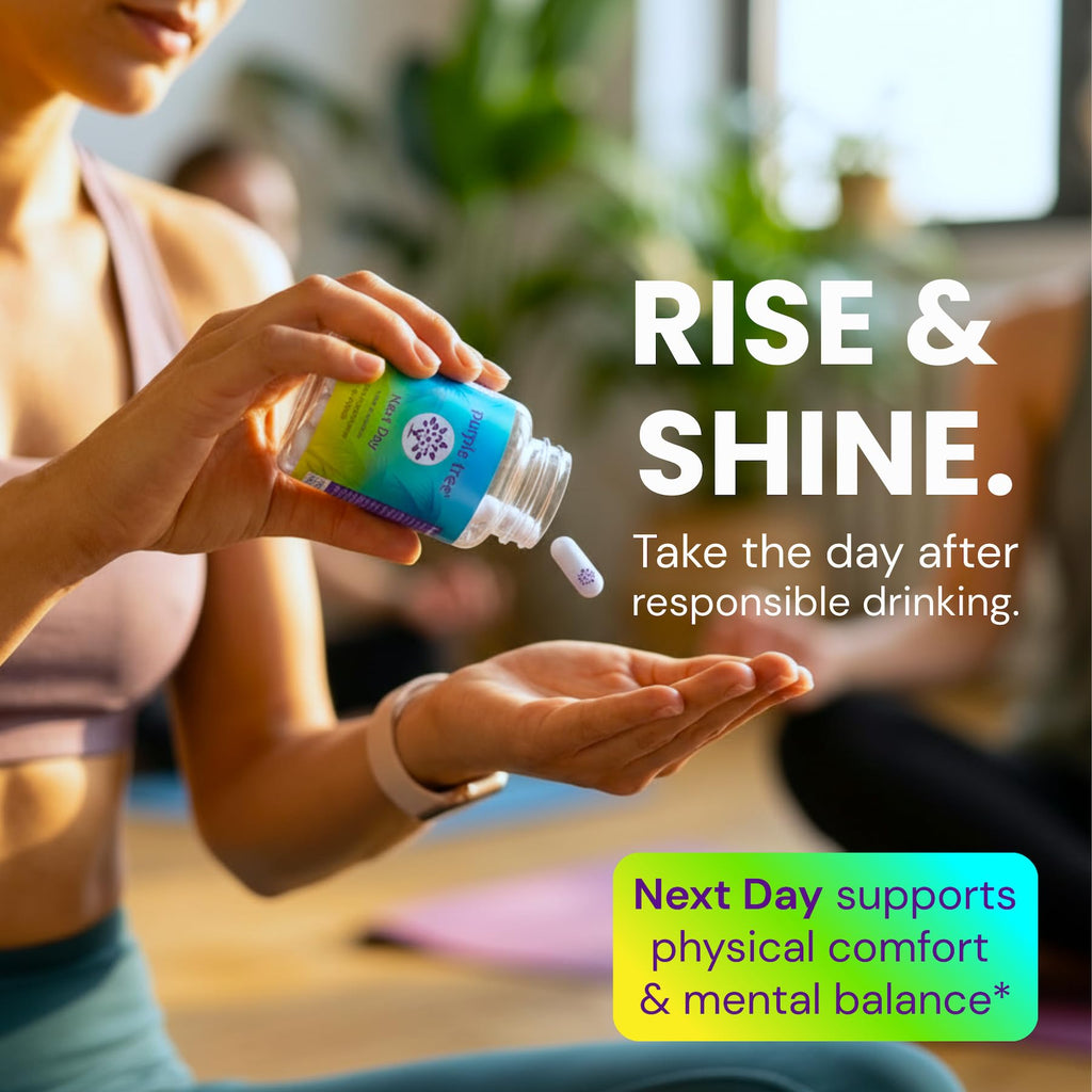 purple tree Next Day – Post-Drink Morning Wellness Supplement for Balance, Restore & Replenishment | Ashwagandha KSM-66, Milk Thistle, Ginger, Peppermint, Electrolytes & Vitamins | 90 Capsules