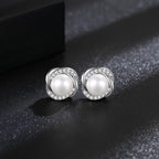 Pearl Earrings for Women Freshwater Cultured Pearl Stud Earrings 925 Sterling Silver Cubic Zirconia Stud Earrings for Mother Her (Silver)