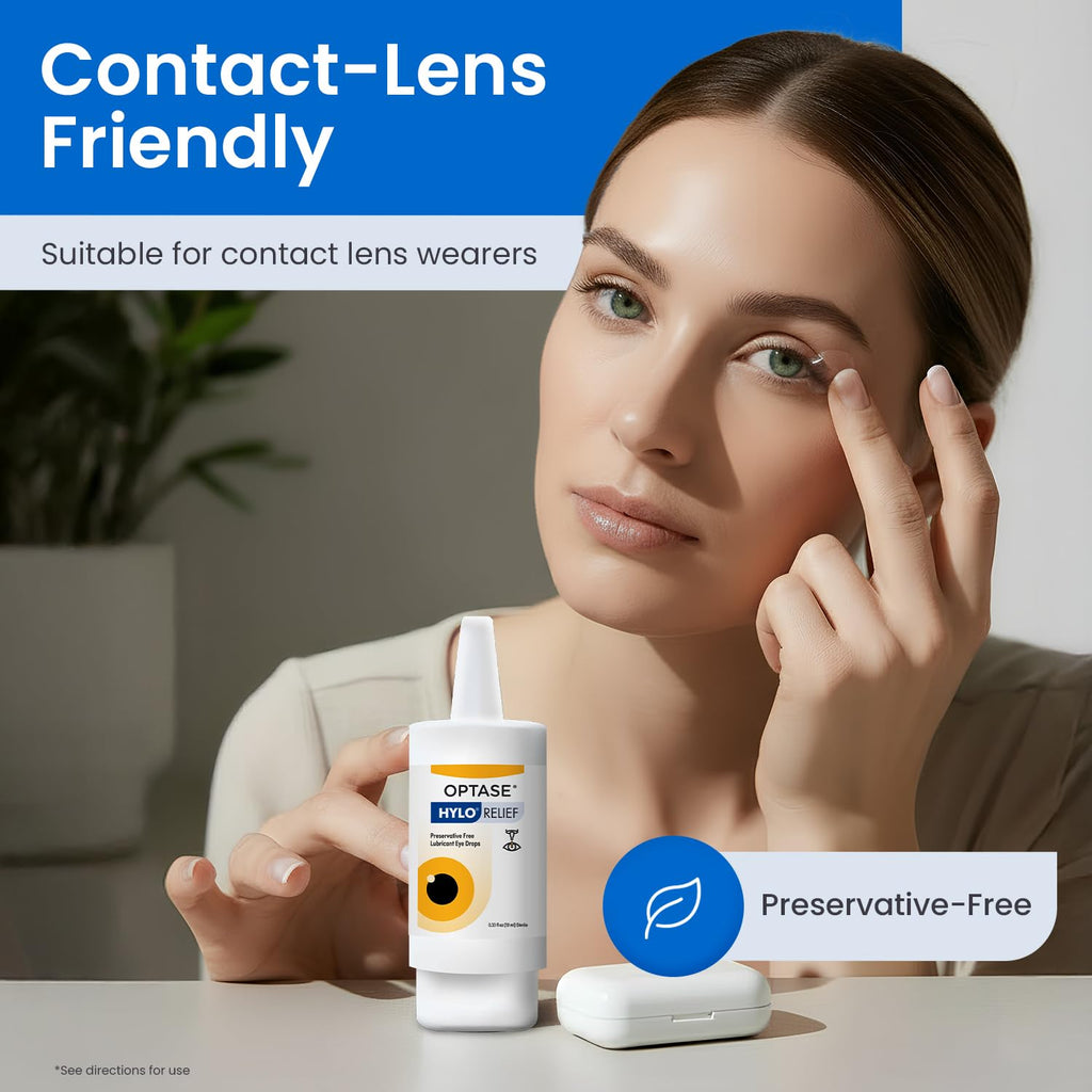 Optase® HYLO Relief Dry Eye Drops, 0.33 fl oz (10ml), 300 Doses - Preservative Free Eye Drops for Dry Eyes - Gentle Lubricant Multi-Dose Solution - Contact Lens Compatible for Daily Comfort