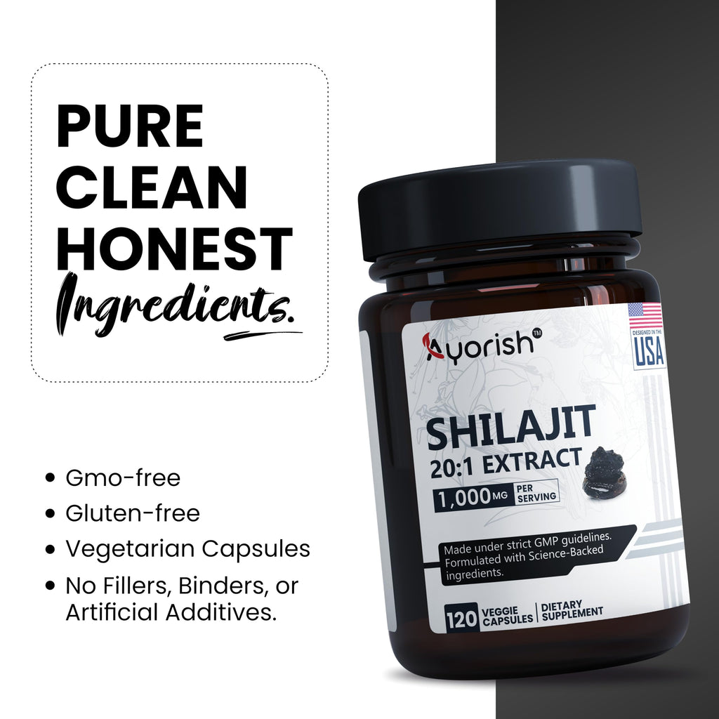 Ayorish Pure Shilajit Capsules 1000mg 120 Count with Fulvic Acid & 85+ Trace Minerals for Enhanced Energy and Immune Support Men & Women Better Than Shilajit Resin
