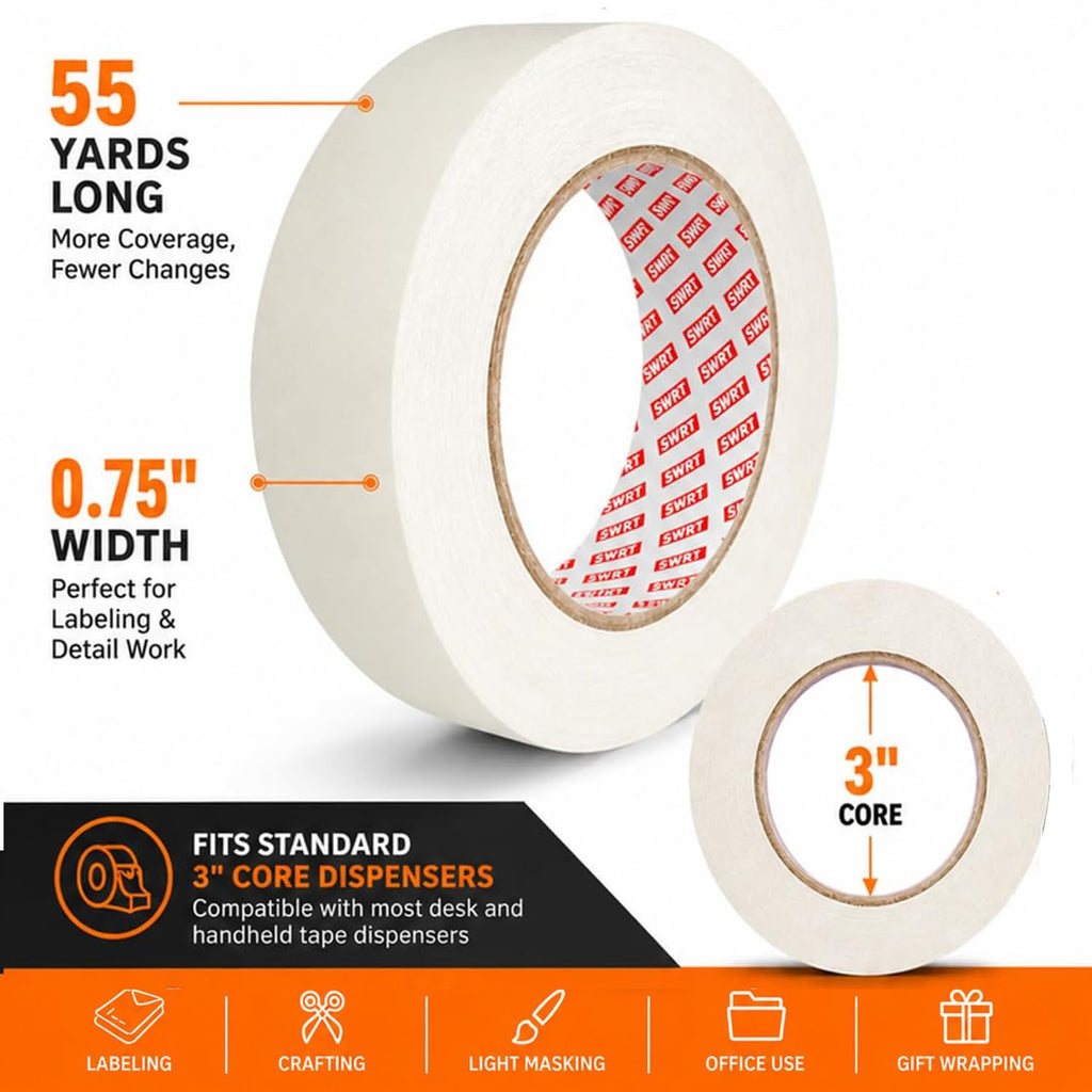 SWRT Masking Tape 2Inch x 55Yards，Adhesive Painting Tape Bulk for General Purpose Beige White Color for Painting, Crafting, School Stationery, Arts, Home Use etc