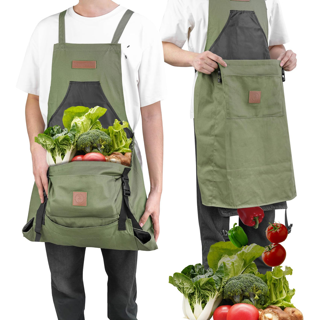 Berry&Bird Harvest Apron, Waterproof Canvas Apron for Men & Women(Green)