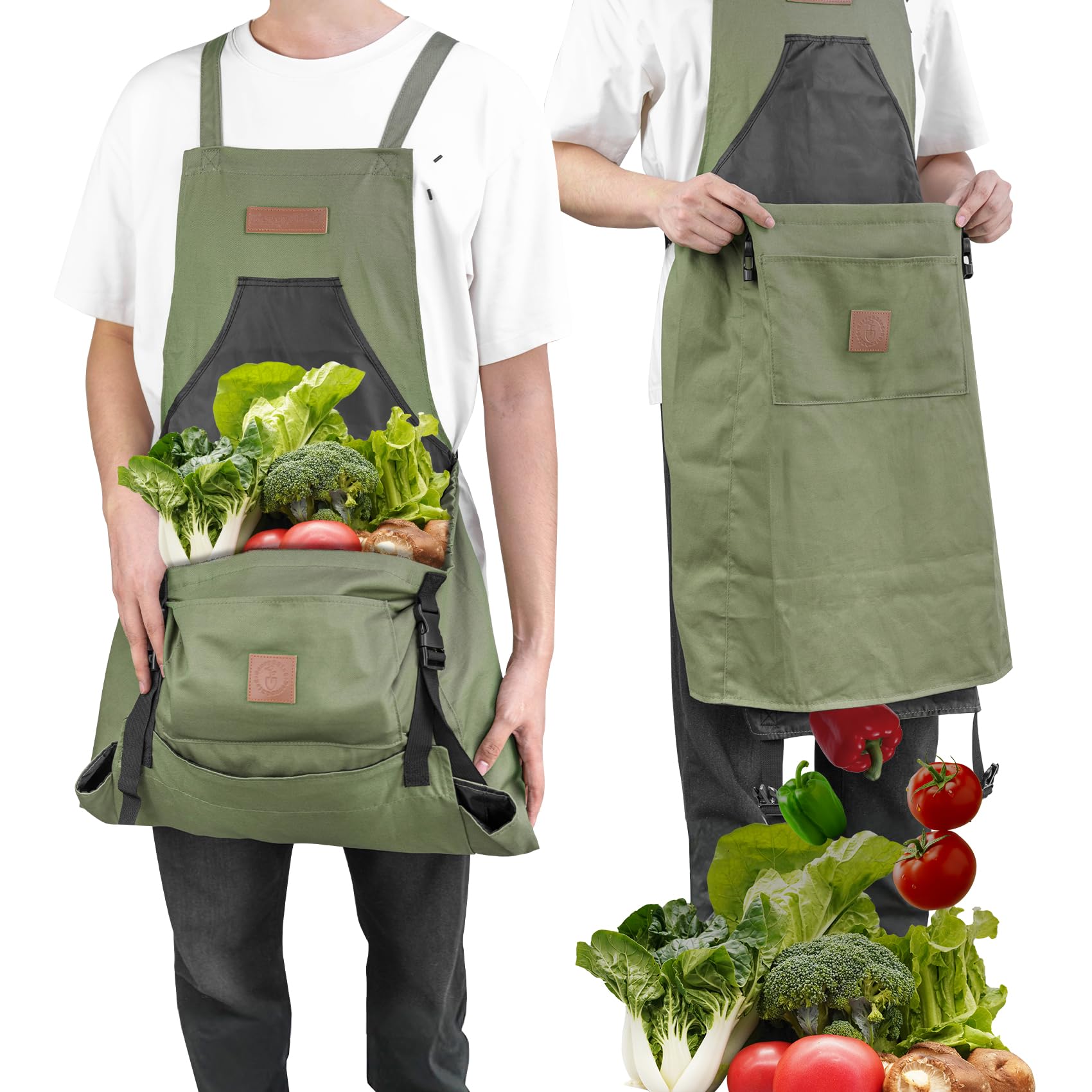 Berry&Bird Harvest Apron, Waterproof Canvas Apron for Men & Women(Green)