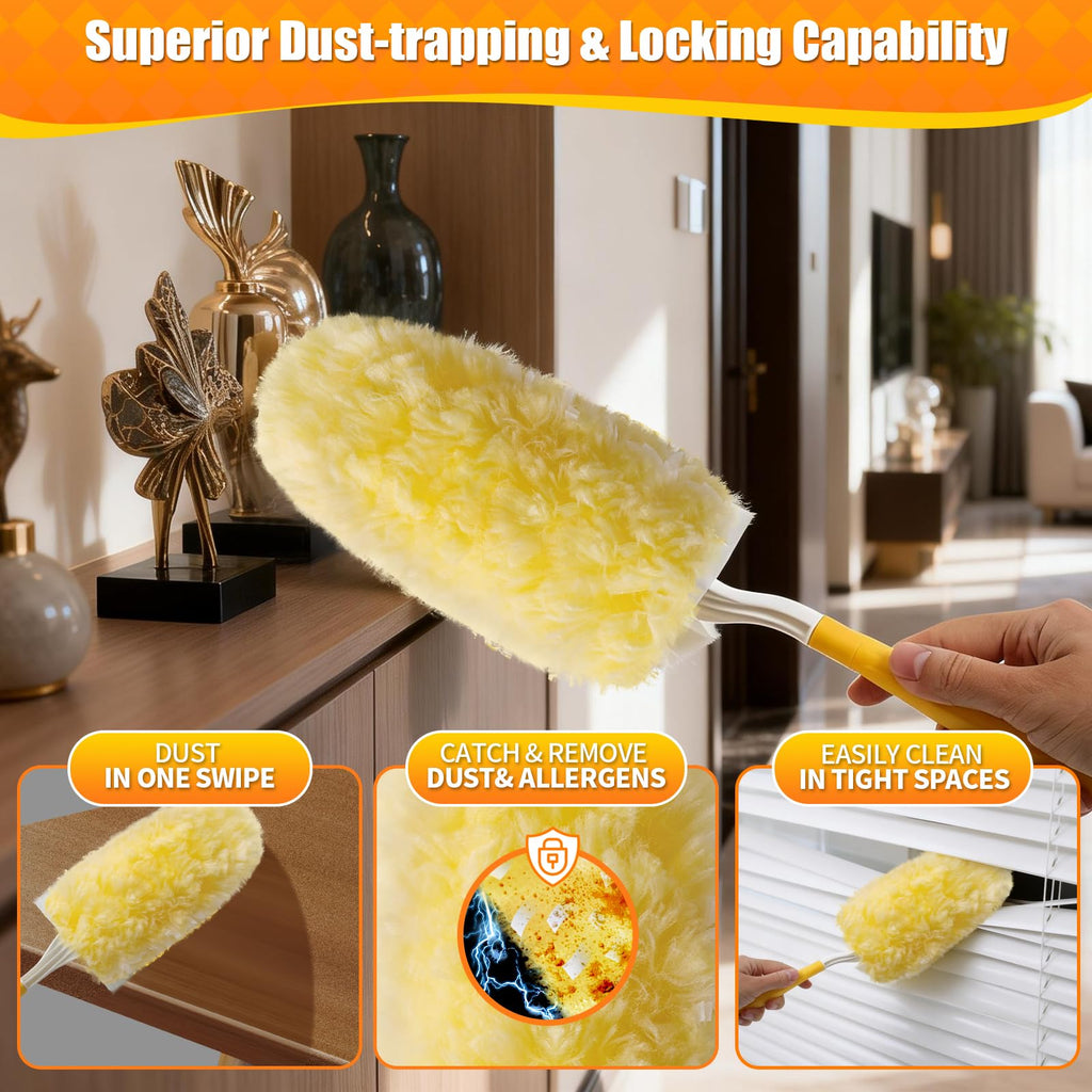 Swilsweep 30 Count 360° Heavy Duty Duster Refills, Compatible with Swiffer Duster, Includes 1 Short Handle & 1 3 ft Extendable Handle, 4X Microfiber Cleaning Dusters, Disposable Unscented