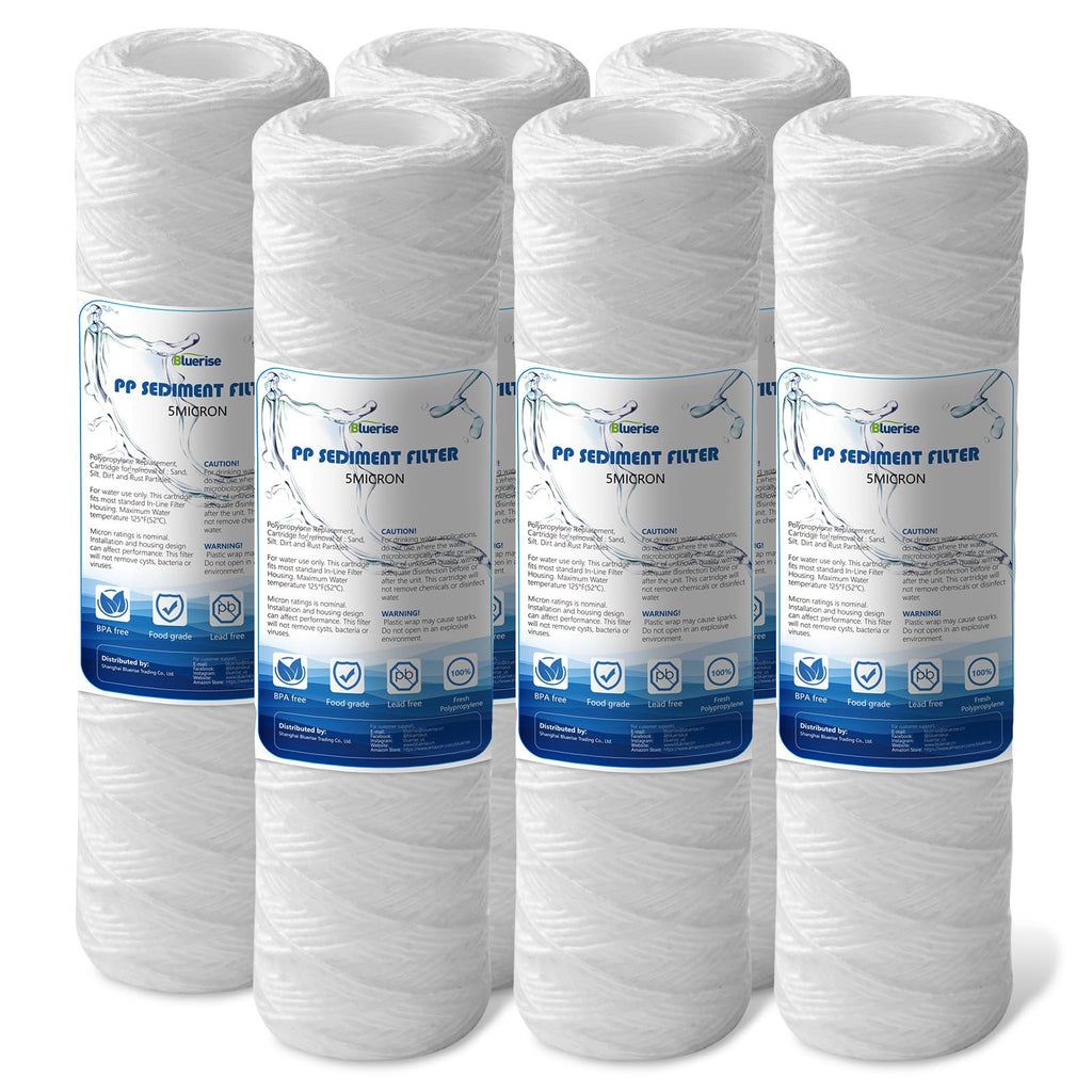 BLUERISE 5 Micron 10" x 2.5" Wire Wound Sediment Filter Cartridge 6-Pack