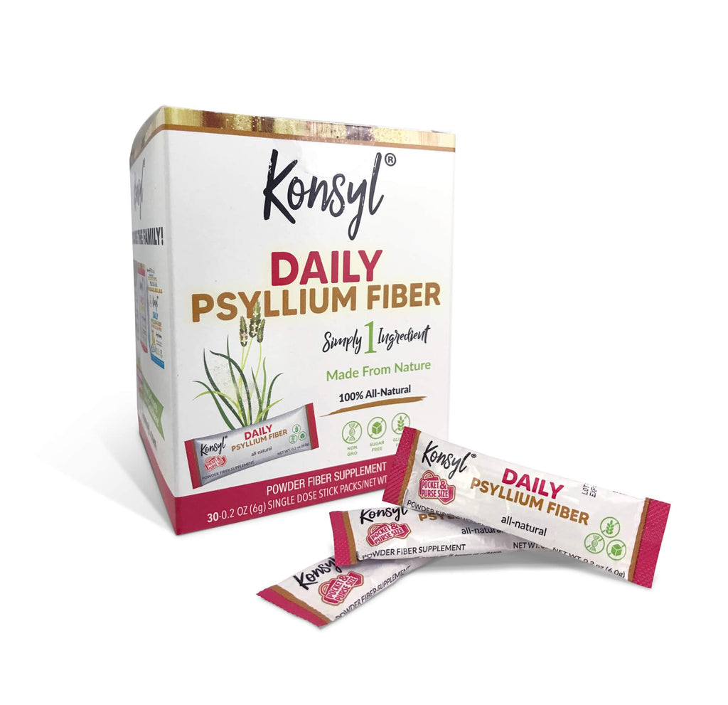 Konsyl Daily Psyllium Fiber Powder - Stick Packs - On-The-Go Fiber Supplement Powder - Convenient, All-Natural Soluble Fiber, Gluten-Free & Sugar-Free, Vegan & Keto - 30 Packets