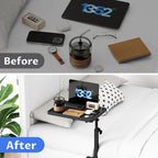 NiHome Height-Adjustable Bedside Shelf with Rotating Foldable Tray for Dorms, Apartments, Small Bedrooms, Fits Bed Frames 0.7"-2.7" Wide, Holds 15" Laptops, Phones, Snacks, Books, Alarm Clocks (Black)