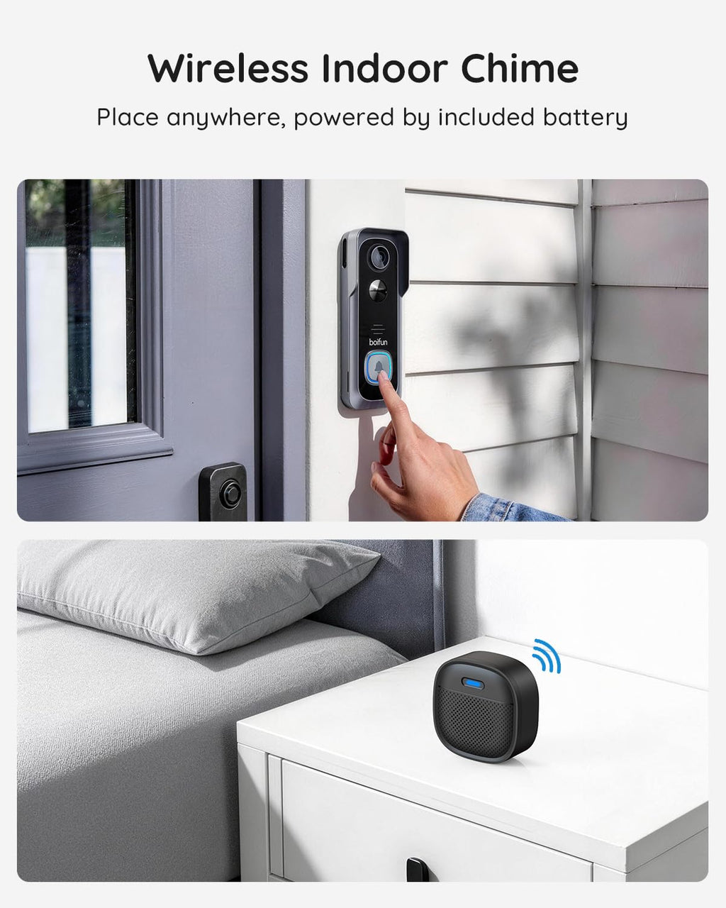 BOIFUN Video Doorbell Camera Wireless – No Subscription Required, 2K HD, 166° Wide View, HDR Night Vision, Motion Alerts, Two‑Way Audio & Battery Video Doorbell with Chime, 2.4 GHz Wi‑Fi Only