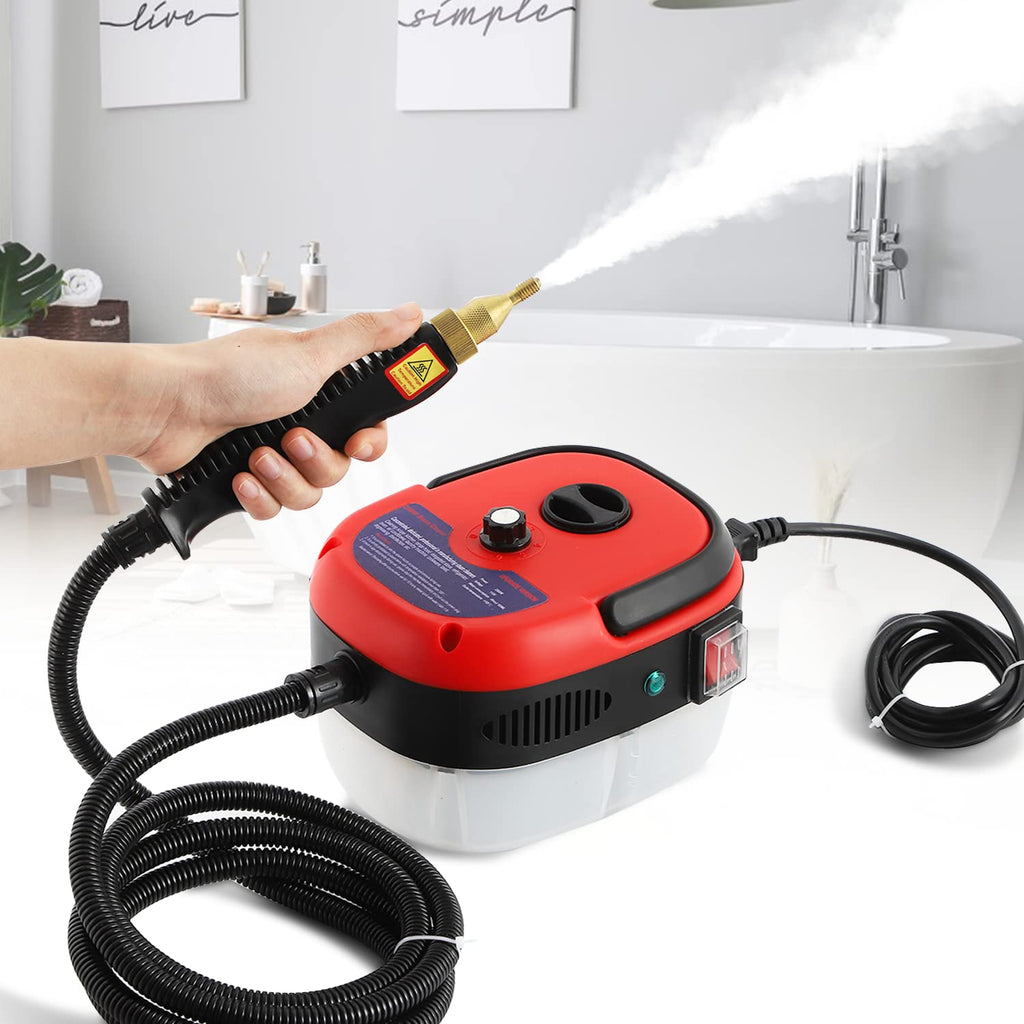 2500W High Temperature Pressurized Steam Cleaner Hand-held Portable Steam Cleaning Machine 1000ml Tank for Kitchen Toilet Car Seat (Red, 110V)