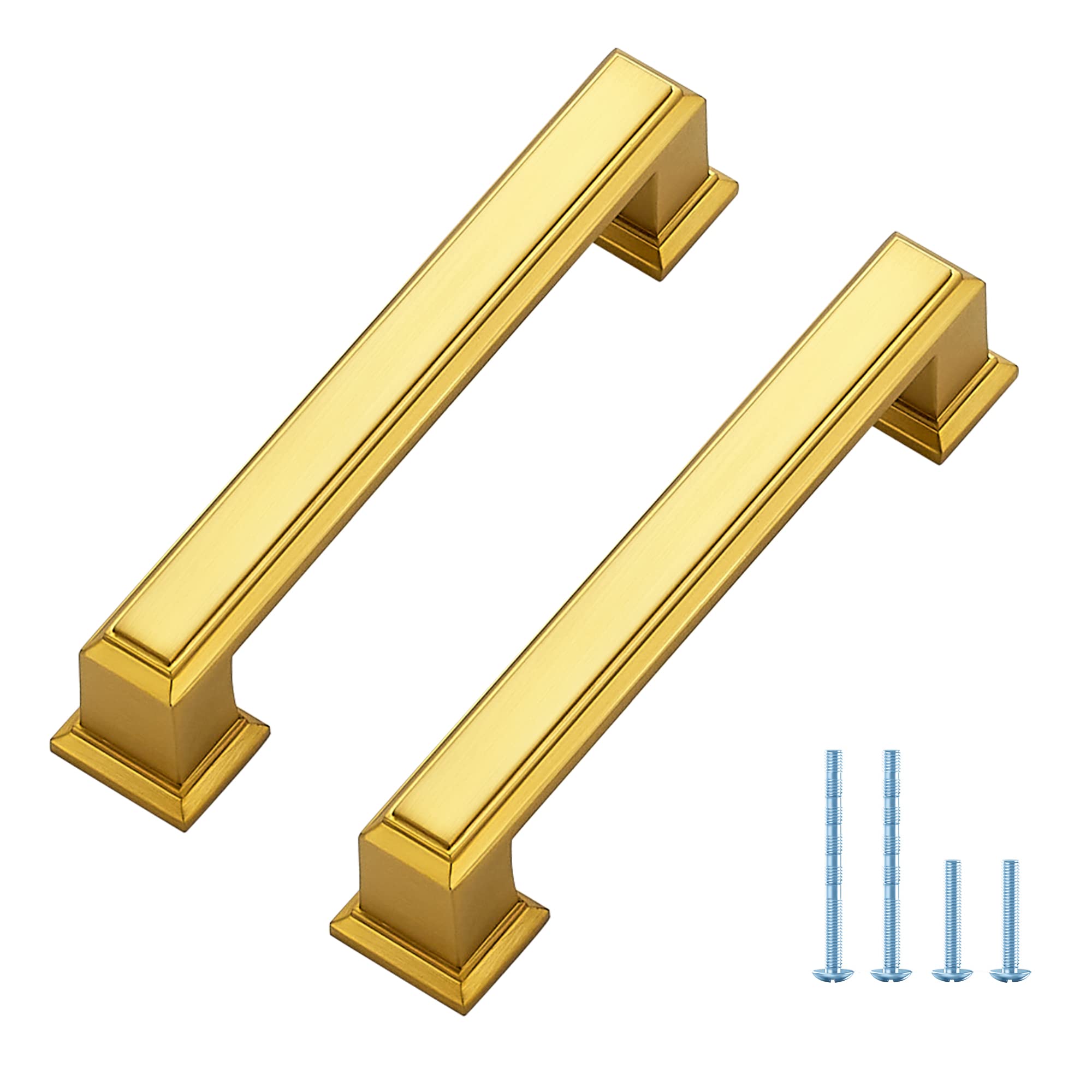 Ravinte Hardware 10 Pack Brushed Brass Cabinet Pulls, 3-3/4 Inch (96mm) Hole Center Zinc Alloy Drawer Handles for Kitchen Cabinets, Cupboards, Dressers, Square Solid Metal Hardware