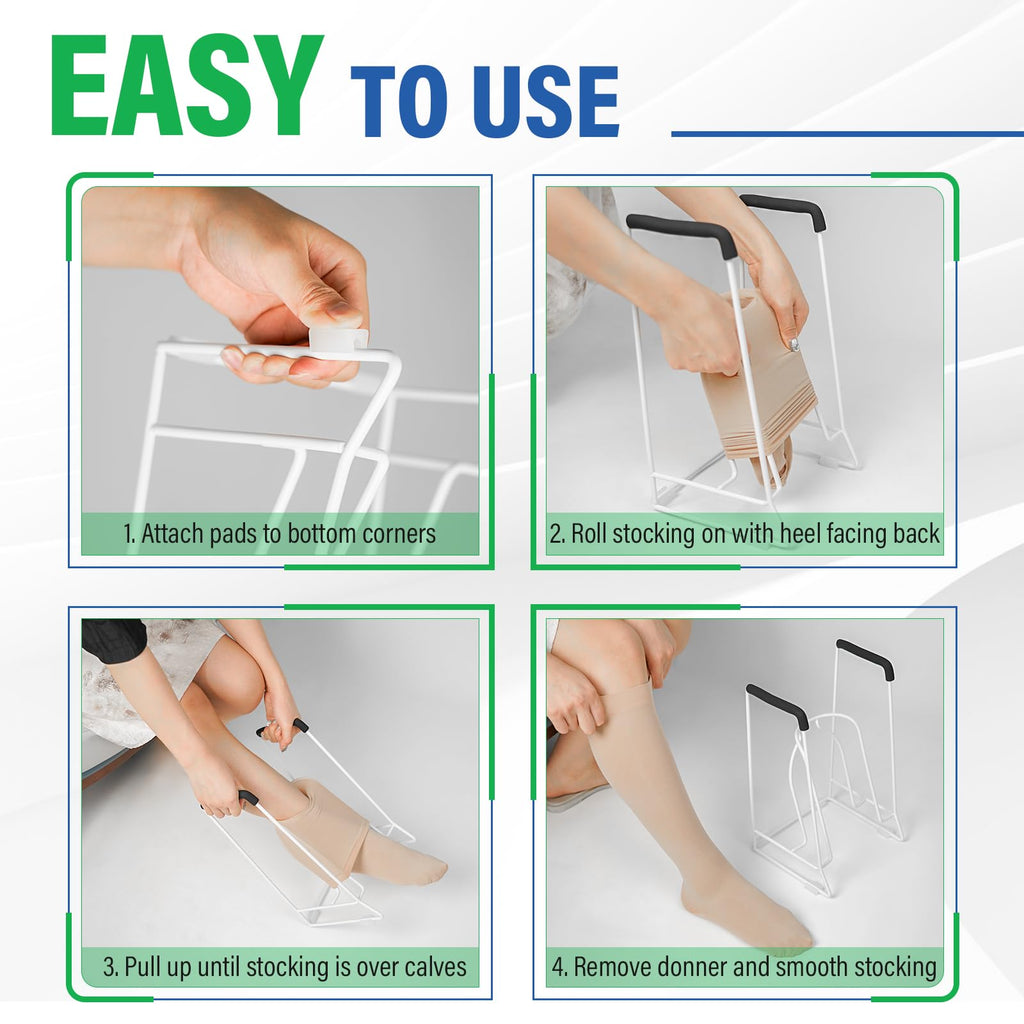 Stocking Donner – Compression Sock Aid for Seniors, Adaptive Dressing Helper for Putting on Socks, Medium Calf Tool (<18") Fits JOBST, SB SOX, CHARMKING