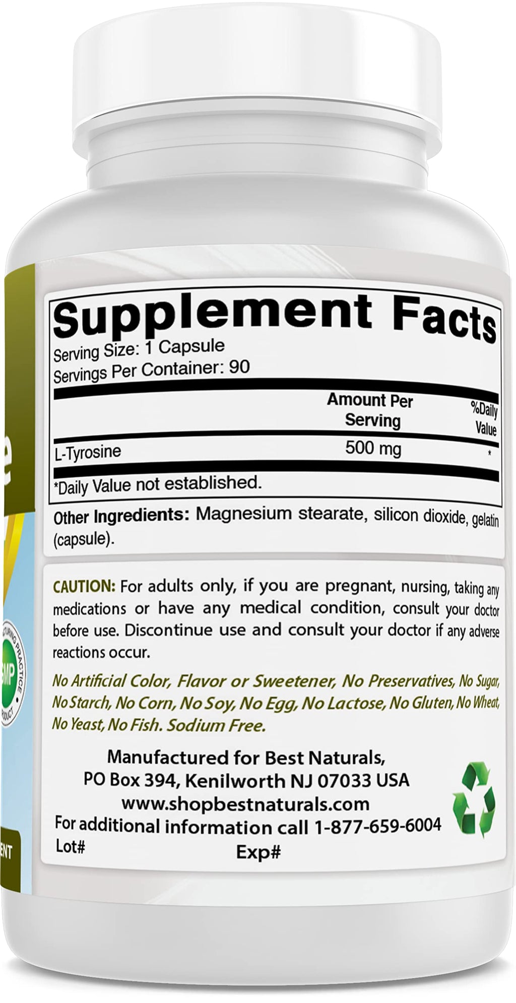 Best Naturals L-Tyrosine 500 mg 90 Capsules (90 Count (Pack of 3))
