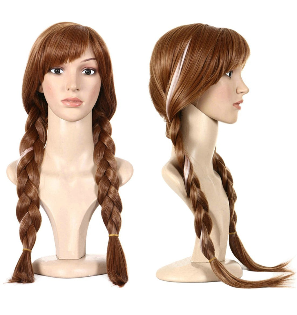 ANOGOL Brown Pigtails Princess Wig for Women Braided Brown Cosplay Wigs