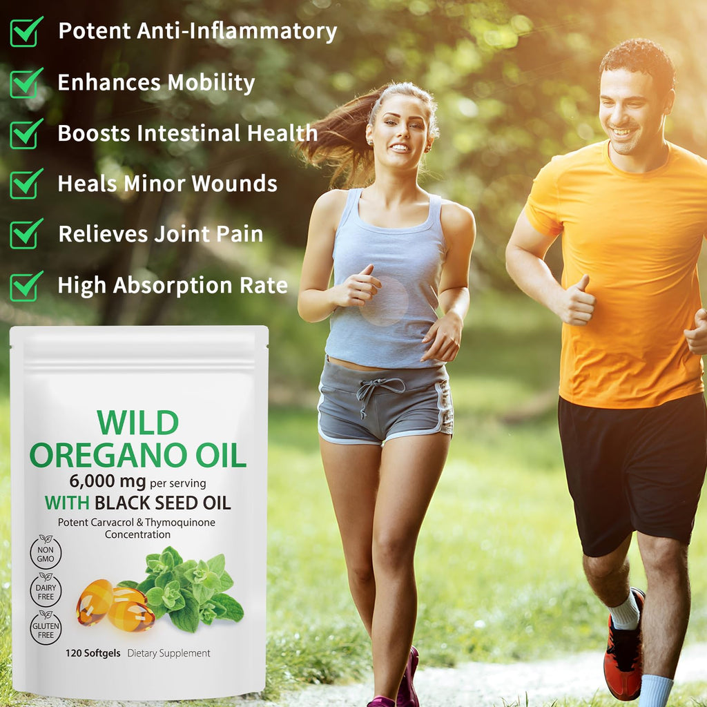 Tooffi Oil of Oregano Capsules - 2 in 1 6000mg Oil of Oregano with Black Seed Oil 200mg - Oregano Oil Supplement Capsules - Digestive Support & Antioxidant, Non-GMO Digestive Support (2 Pack)