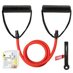 RitFit Single Resistance Exercise Band with Comfortable Handles - Ideal for Physical Therapy, Strength Training, Muscle Toning - Door Anchor and Starter Guide Included (Red(45-50lbs))