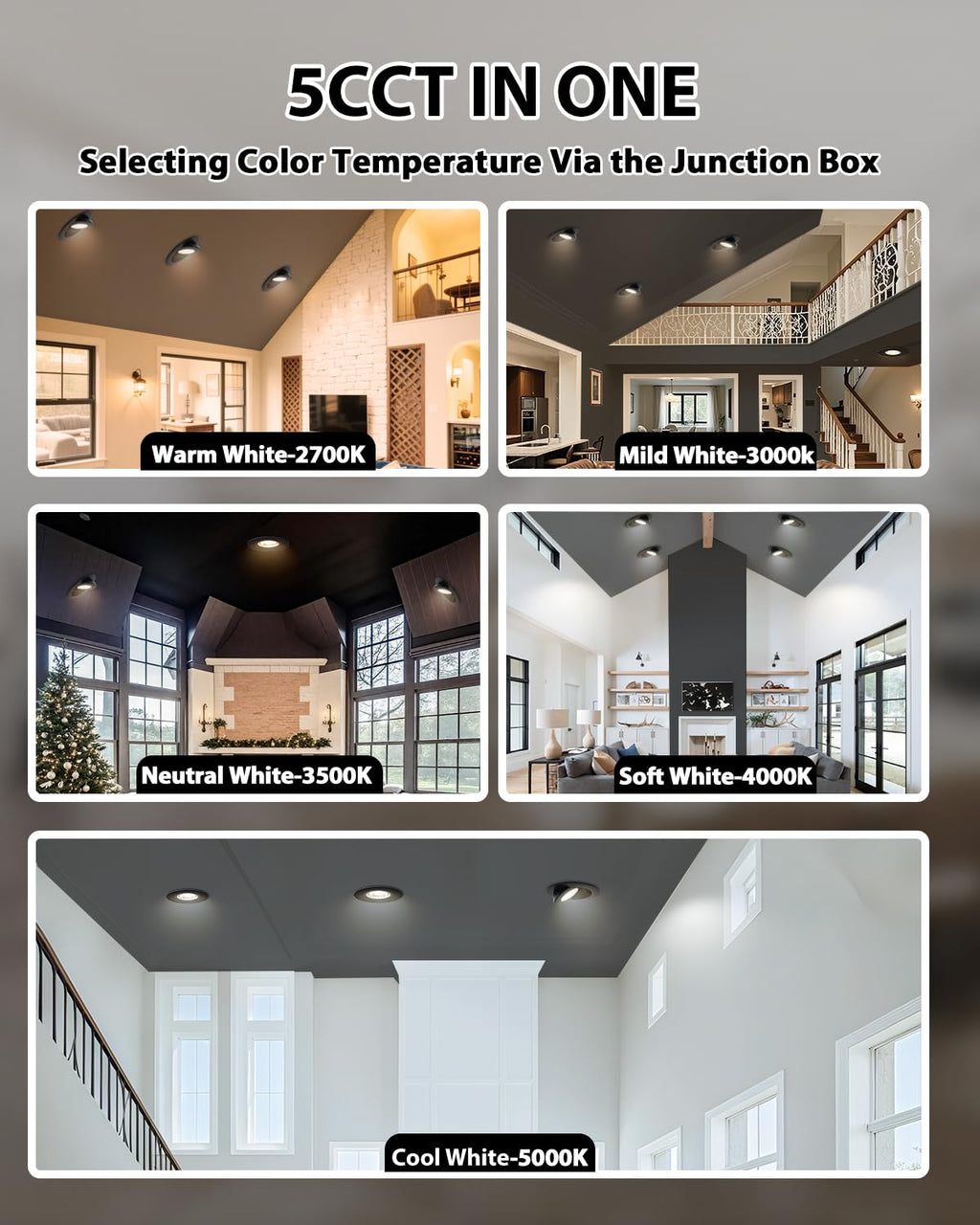 Adetu Recessed Lighting 6 inch, 360°+90° Adjustable Directional 6 inch 5CCT Gimbal Black Led Recessed Lighting, 2700K-5000K Dimmable Retrofit Eyeball Can Recessed Lights with Jbox, ET（Black-12 Pack）