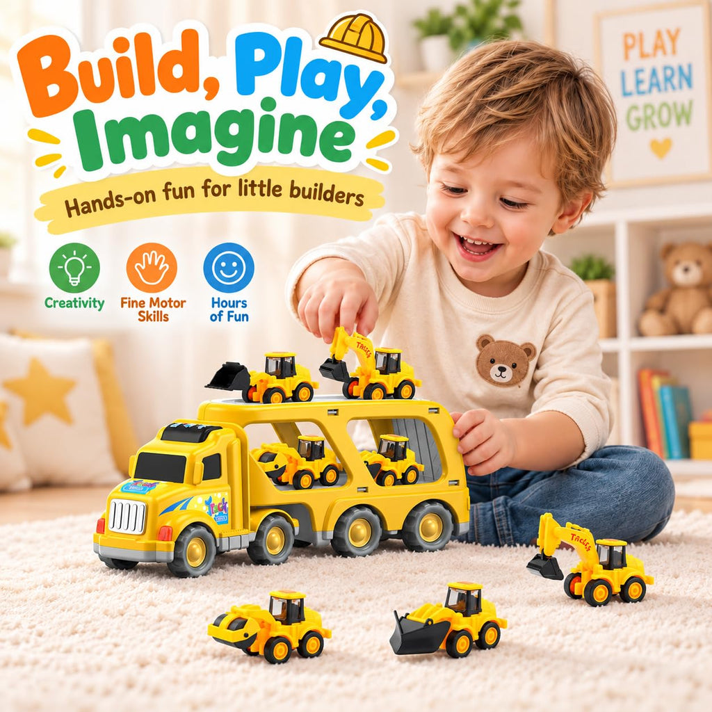 Veslier Construction Truck Toys for Boys Girls Age 3 4 5 6 Years Old，Carrier Transport Trucks for Kids 3-4 3-5 Year Old，Christmas Birthday Gift Toddler Toys.