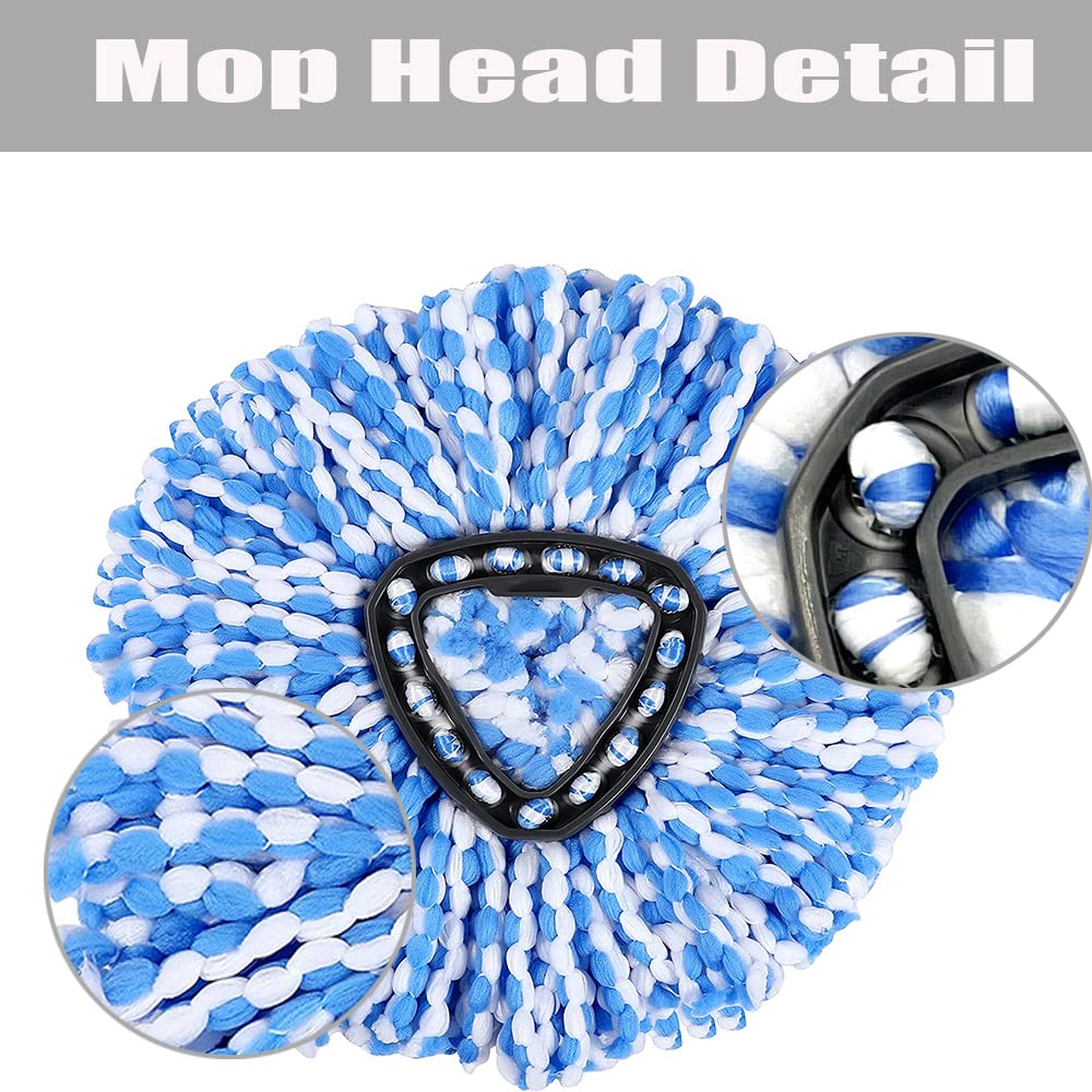 ANREKEYH Spin Mop Head, Base, Handle Replacement for O-ceda EasyWring RinseClean Microfiber Spin Mops, 2 Microfiber Mop Refills, 1 Triangle Head Cover and 30-58in Handle (Blue (2-Tank System))