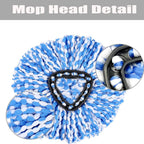 ANREKEYH Spin Mop Head, Base, Handle Replacement for O-ceda EasyWring RinseClean Microfiber Spin Mops, 2 Microfiber Mop Refills, 1 Triangle Head Cover and 30-58in Handle (Blue (2-Tank System))