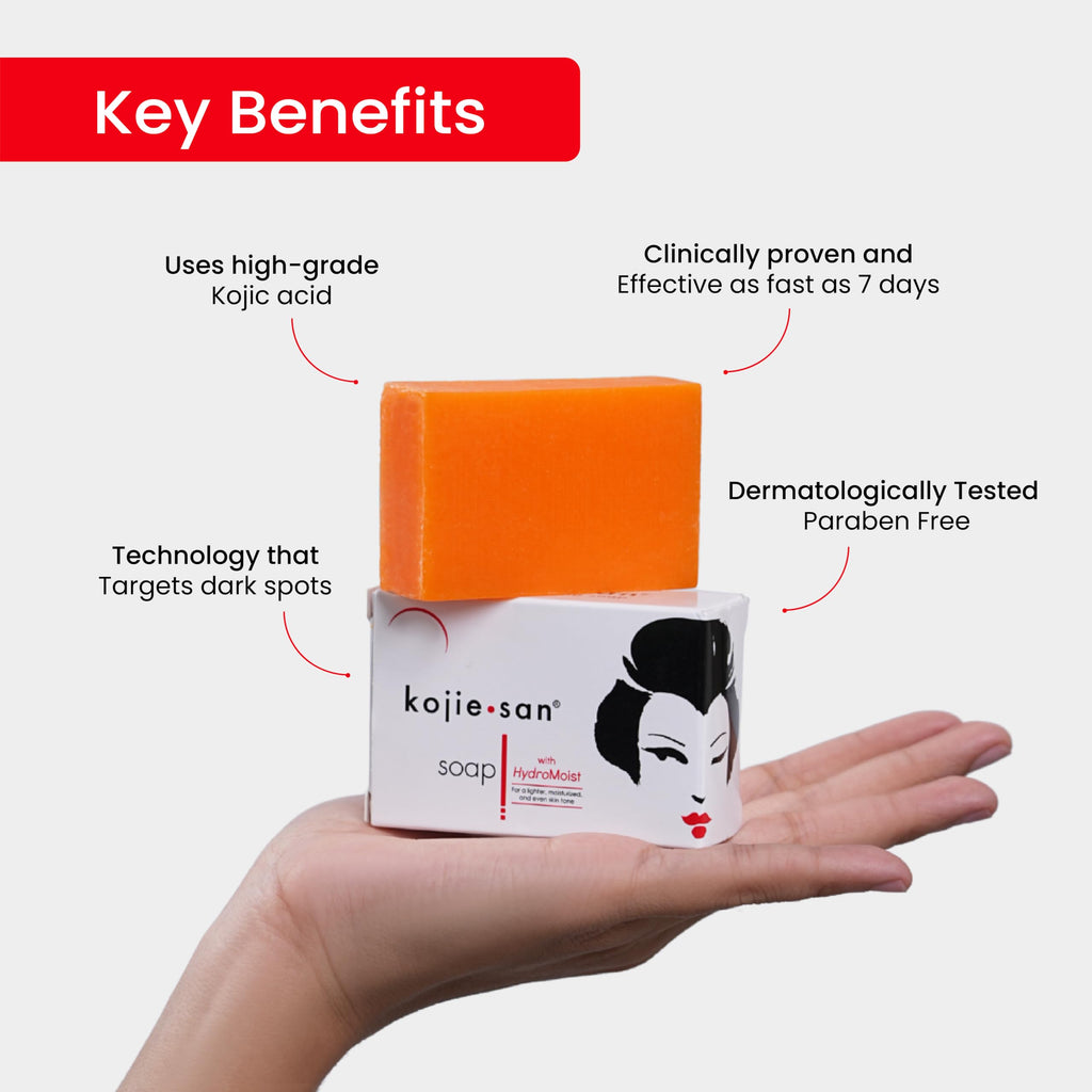 Kojie San Skin Brightening Soap – The Original Kojic Acid, Dark Spot Remover Bar Soap with Coconut & Tea Tree Oil – 100g x 3 Bars with Net