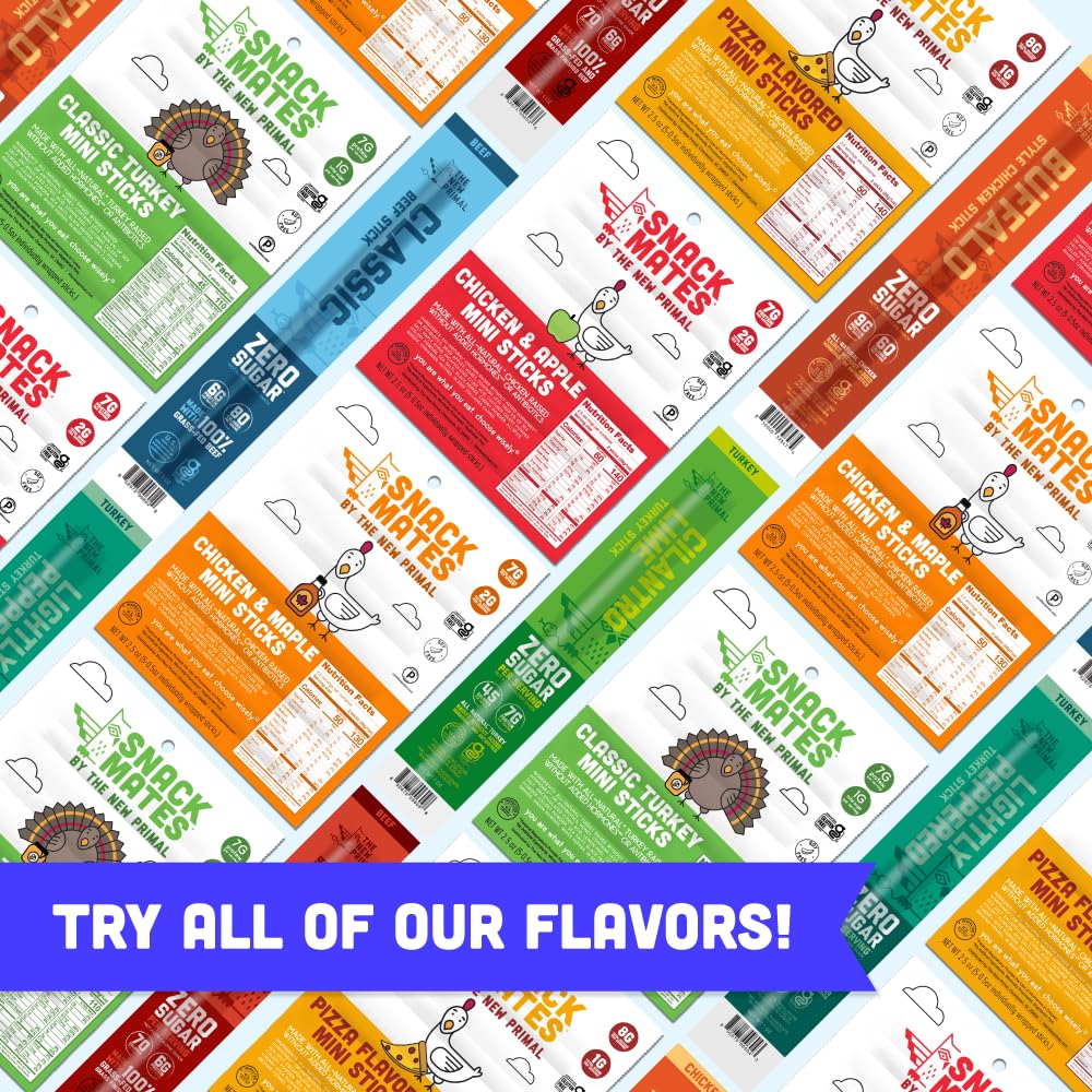 New Primal Snack Mates Chicken & Maple Mini Meat Sticks, 15 Count