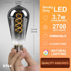 Decoaui E26 ST64 Vintage Edison Light Bulbs, Smoky Grey Coated Glass, Dimmable, 4W(20W Equivalent) 150 Lumens, 2700K Soft White, Spiral Filaments Design, Antique Style, 25000 Hrs, 6-Pack