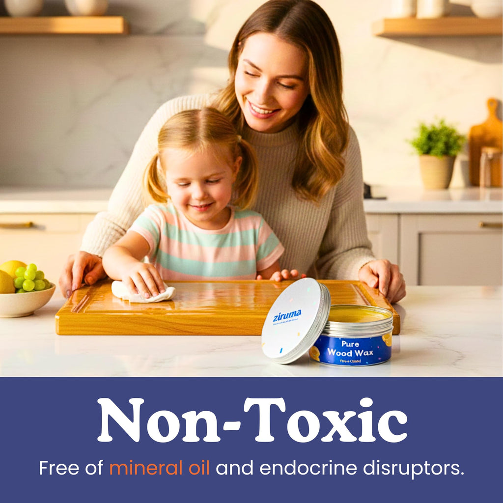 Non-Toxic Wood Wax - Natural Wood Conditioner for Butcher Blocks, Wooden Utensils & Bowls – No Mineral Oil, No Petroleum - Pure Beeswax, Lemon & Flaxseed Oil [7 oz] by Ziruma