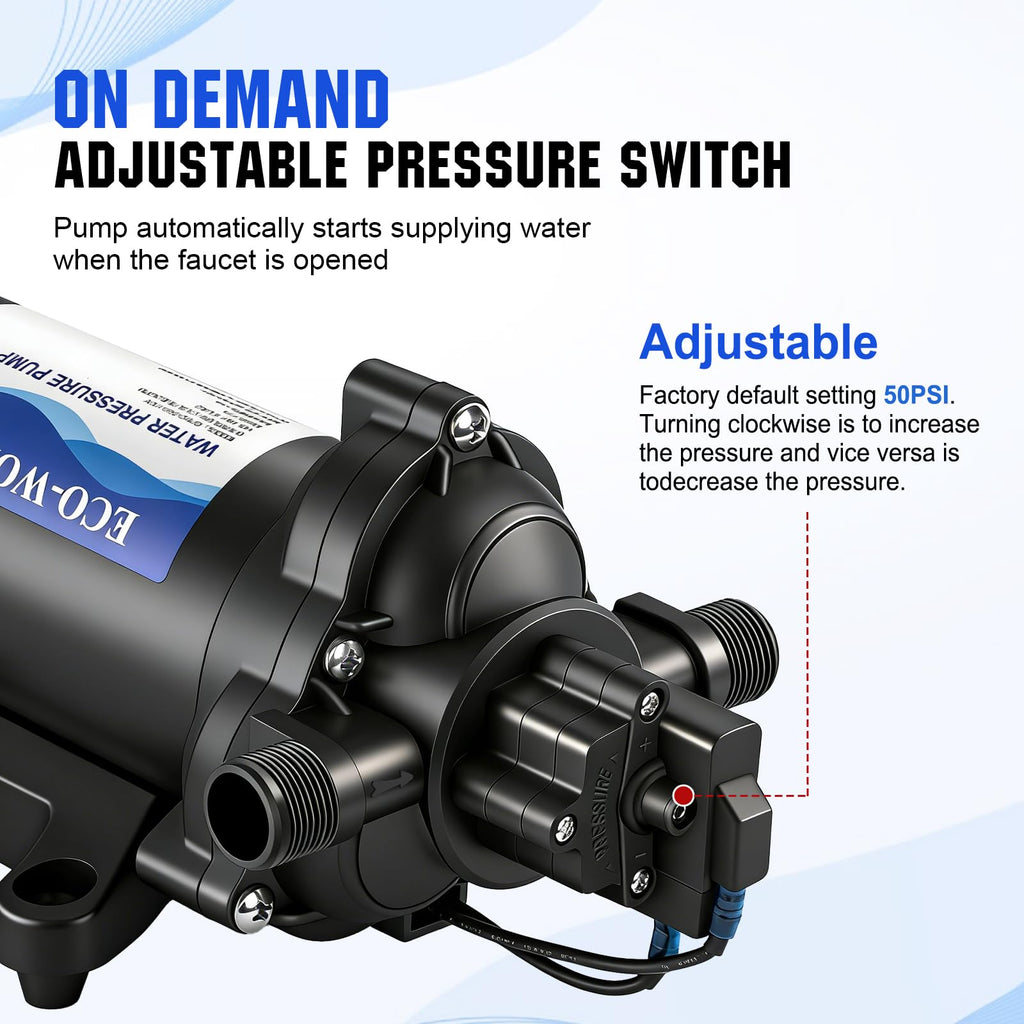 ECO-WORTHY 33-Series Water Pressure Diaphragm Pump Industrial 110V AC 4.0GPM Flow 50PSI Rated Pressure Self Priming RV Fresh Water Pump for Camper Kitchen Bathroom Marine Yacht Caravan