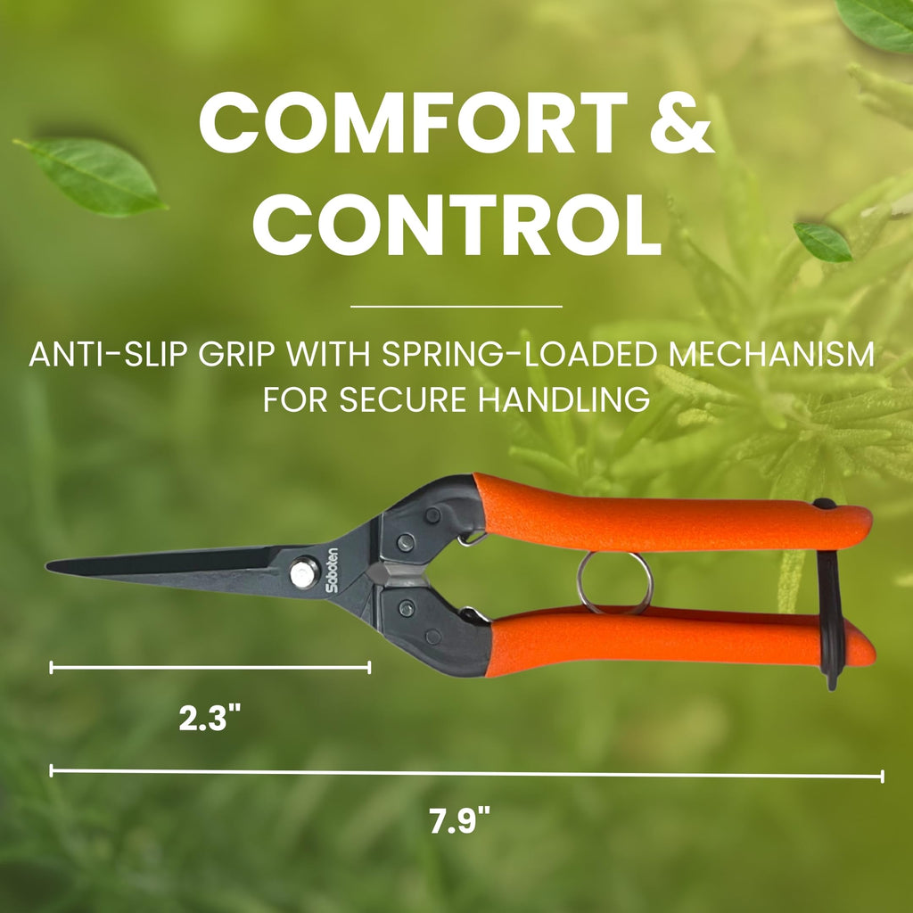 Saboten Japanese Pruning Shears 7.9" – Professional Bypass Garden Clippers, Made in Japan, Sharp Carbon Steel Blade with Sap-Resistant Fluorine Coating, Cuts up to 3/4 in (20 mm) (Straight)