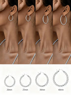 S925 Sterling Silver Minimalist Geometric Twist Circle Hoop Earrings - Durable, Hypoallergenic, and Nickel-Free Jewelry (silver, 20mm)