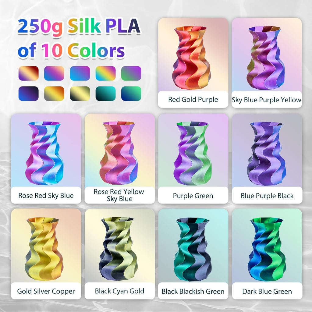 3Dgenius Silk Rainbow PLA Filament 1.75mm Silk PLA 3D Printer Filament Shiny Fast Color Changing Gradient Filament 3D Printing Filament Fit Most FDM Printers, 1kg Spool(2.2lbs), Yellow Series