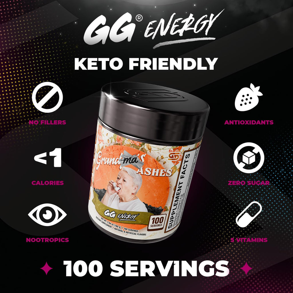 Gamer Supps GG Energy - Grandma's Ashes by Goons (100 Servings) - Keto Friendly Gaming Energy and Nootropic Blend, Sugar Free + Caffeine + Vitamins + Immune Support, Powder Drink