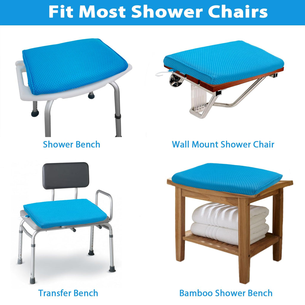 Shower Seat Cushion for Shower Chairs, Transfer Benches in Bathtub, Cushion for Sauna, 3D Mesh Pad with Hook, Slip-Resistant, Design for Elderly, Senior, Handicap & Disabled