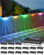 Herzila 16 Pack Solar Deck Step Lights Outdoor,Color Changing Solar Fence Lights Led Auto Dusk-to-Dawn, Waterproof Color Changing for Step, Fence, Railing Patio, Balcony