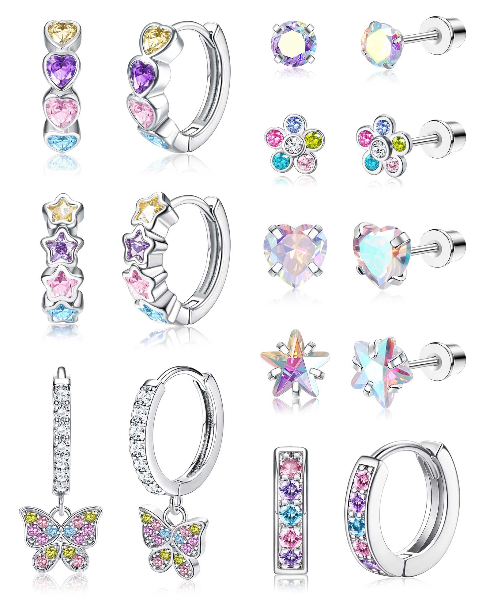 Jstyle Hypoallergenic Earrings for Girls Women Flat Back Earring Multicolor