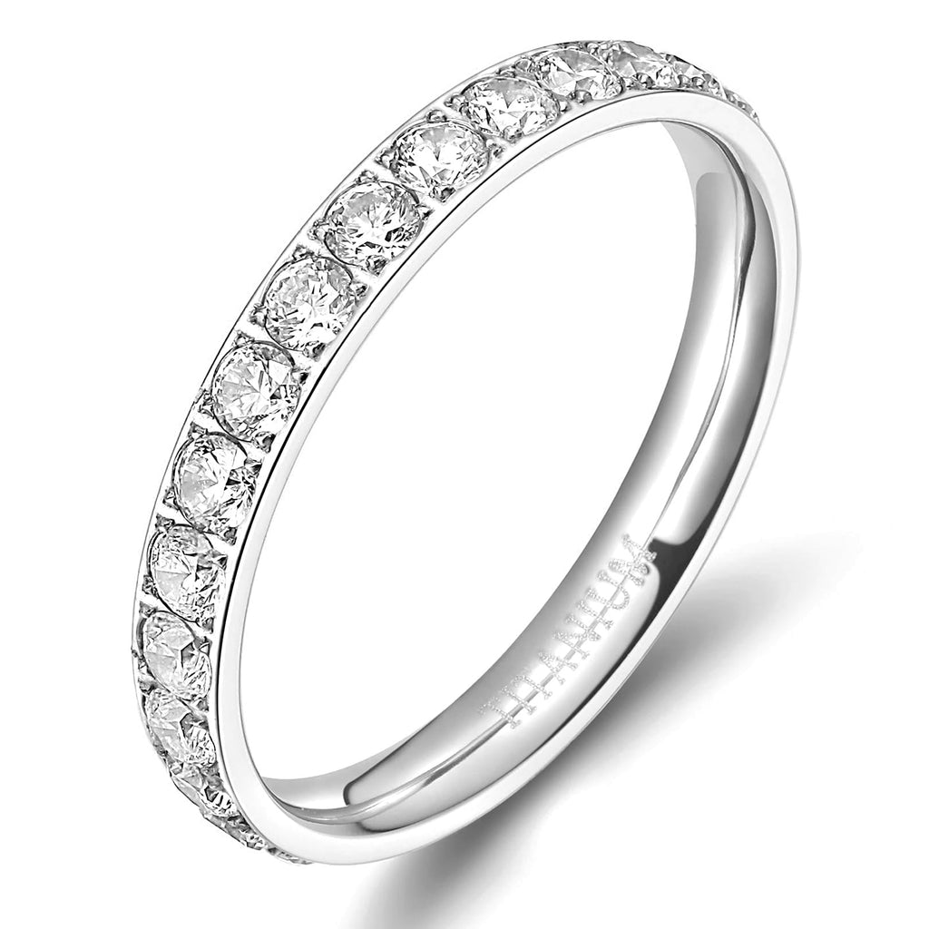 TIGRADE 3mm Women Titanium Engagement Ring Cubic Zirconia Eternity Wedding Band Size 3-13.5, Silver, Size 7.5