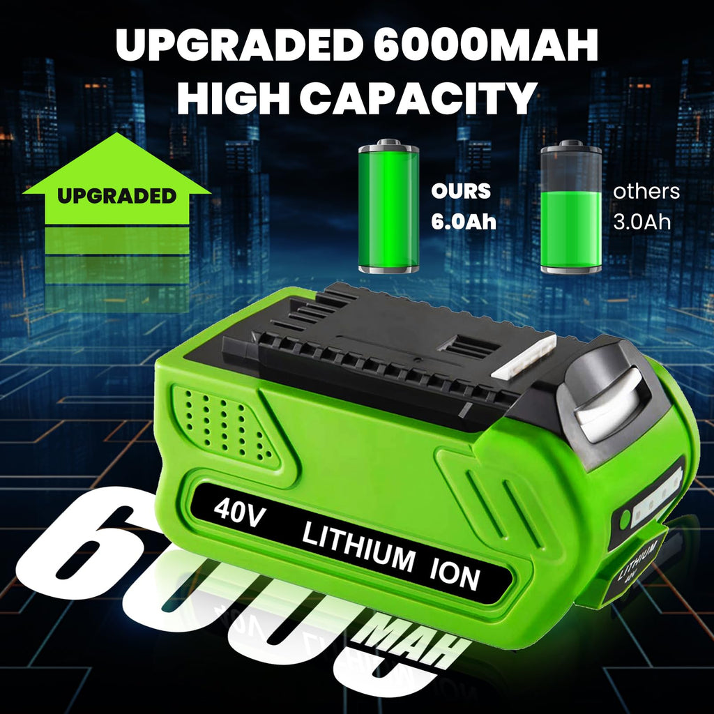 Forrat 1Pack 6000mAh Lithium ion Replacement for Greenworks 40V Battery 6.0Ah 29462 29472 29252 20202 22262 25322 Compatible with Greenworks 40Volt GMAX Battery Cordless Power Tools