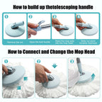 Spin Mop and Bucket with Wringer Set, 360° Spinning Mop Bucket System with 3 Microfiber Mop Replacement Heads, Adjustable Handle for Floor Cleaning (Light Blue)