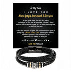Men's Black Braided Leather Bracelet, Engraved "Love You Forever" 8.3in