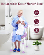 Fvzzin Swivel Shower Chair, 360° Non-Slip Shower Seat with Backrest for Elderly and Disabled, Height Adjustable Rotating Tub Transfer Bench for Seniors Bathroom Inside Shower(Purple)