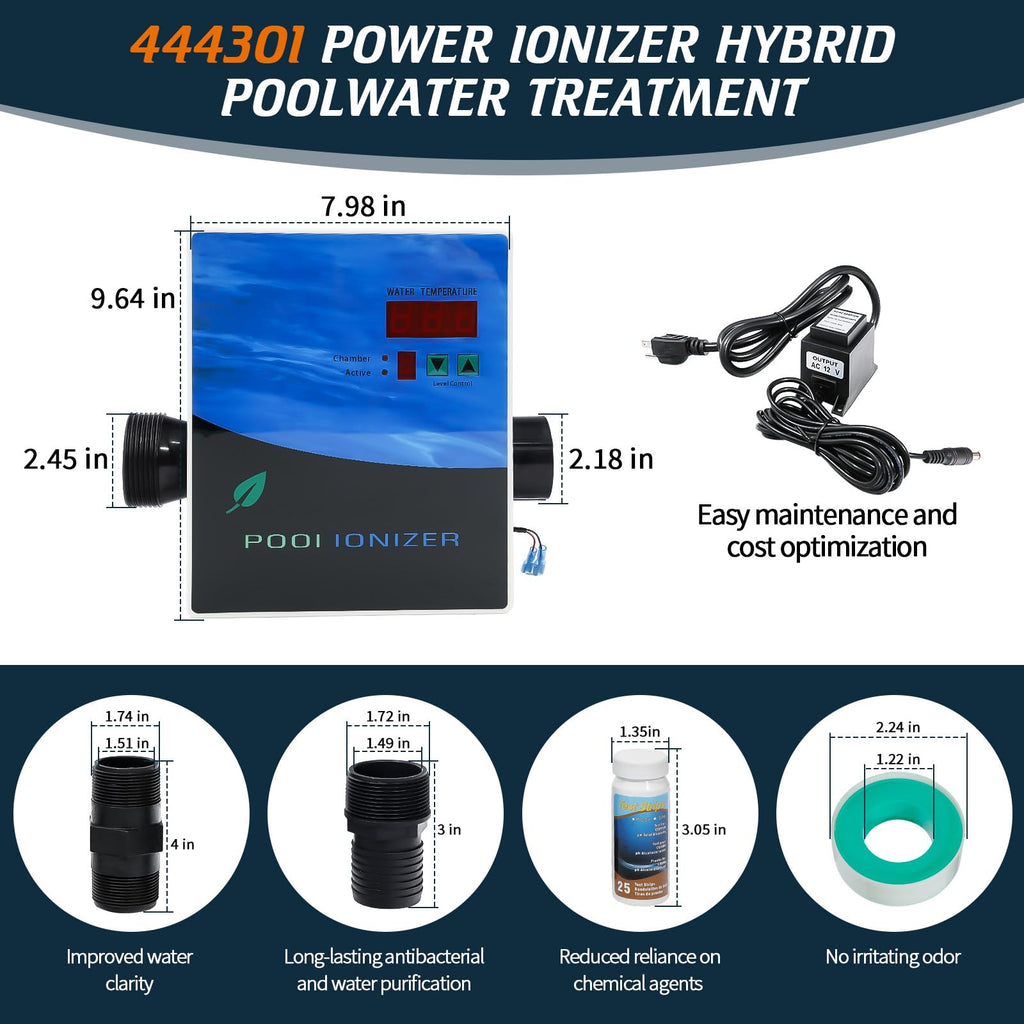 444301 Pool ionizer System, Pool Purifier with Active Level Control for In-Ground and Above-Ground Pools, Hot Tubs