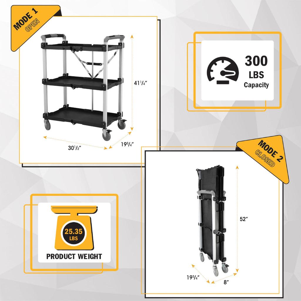 Olympia Tools 85-189 Pack N Roll Collapsible Service Cart, XL, 300LB Capacity, Black