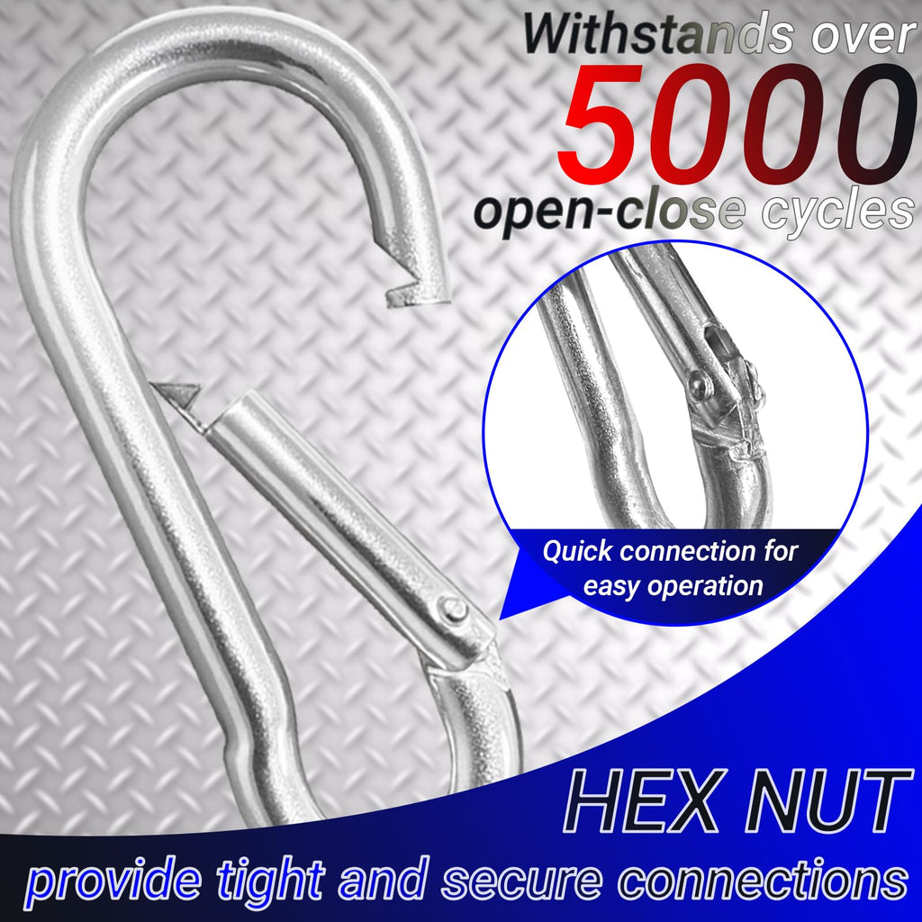 30 Pack 3" Heavy Duty Carabiner Clips, M8 Sliver Galvanized Steel Spring Snap Hooks, Rust-Resistant Keychain Clips for Hammock, Camping, Hiking, Fishing, Swing Set