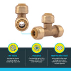 SharkBite 1/4 Inch (3/8 Inch OD) Tee, Pack of 6, Push to Connect Brass Plumbing Fitting, PEX Pipe, Copper, CPVC, PE-RT, HDPE, U358LF