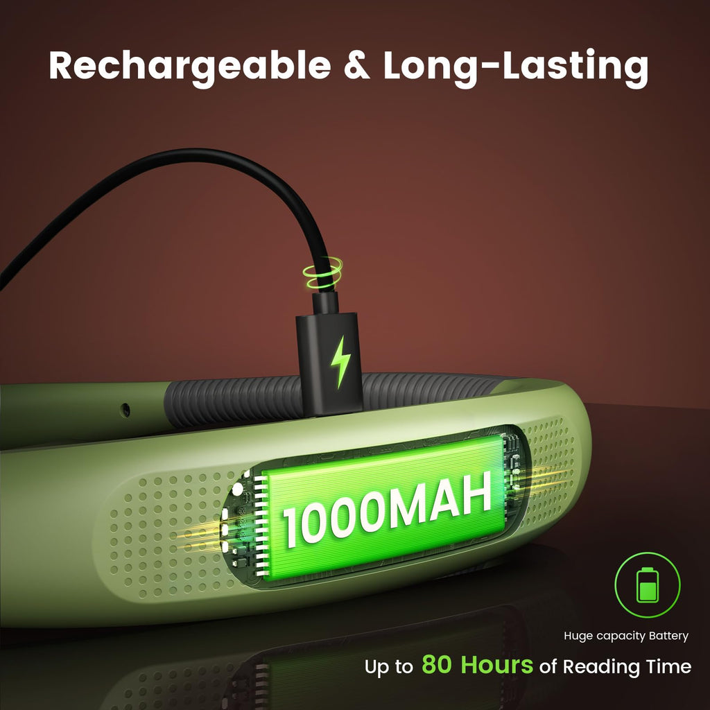 Glocusent Reading Light LED Neck Light,80-hr Rechargeable Book Light