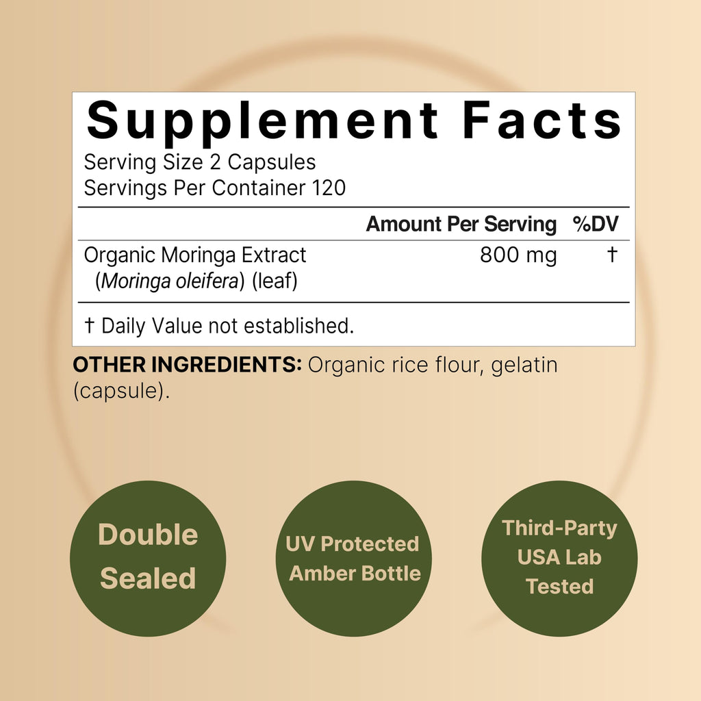 NatureBell Moringa - 240 Capsules - Organic Moringa for Immune, Energy & Skin Health Support* - Green Superfood Properties