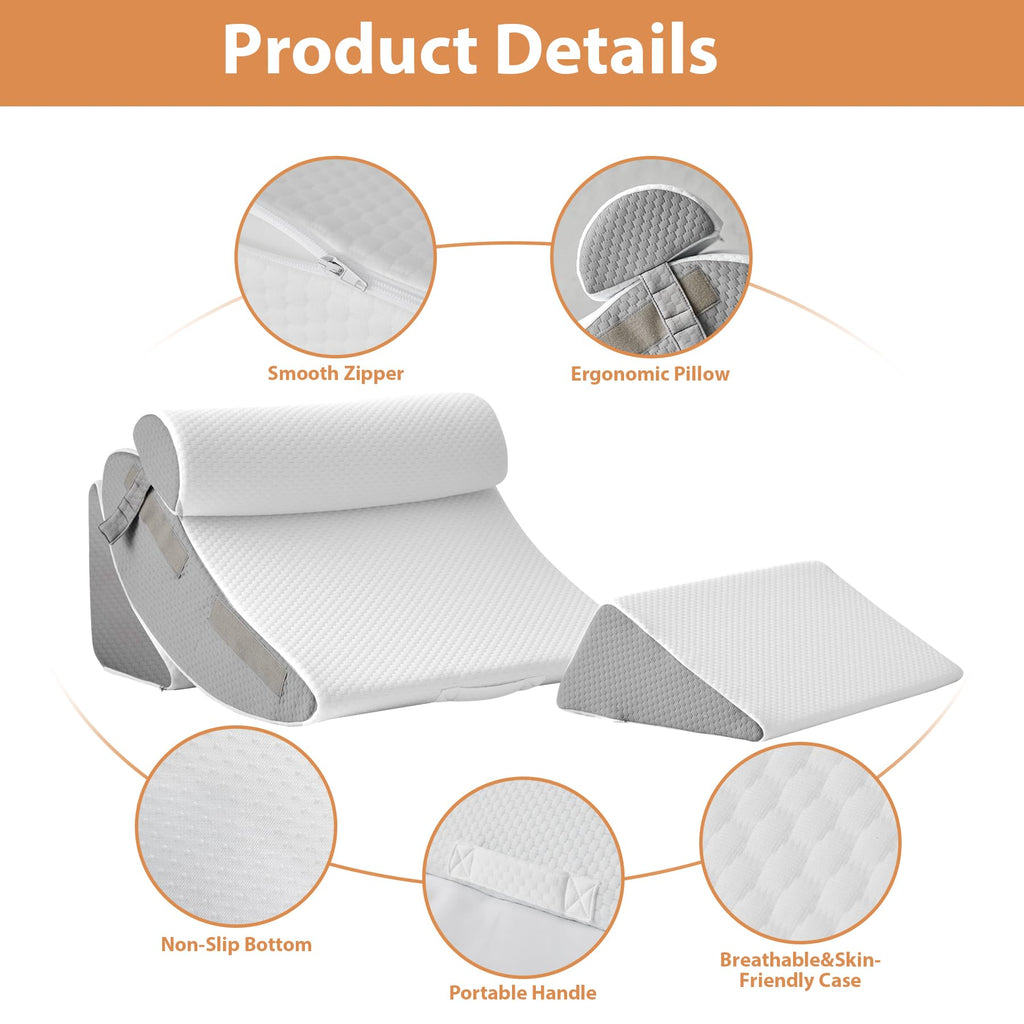 4PCS Wedge Pillow Set for After Surgery, Orthopedic Bed Wedge Pillow for Back Pain Relief, Sitting up in Bed,Recovery, Acid Reflux, Snoring, Body Pillow for Sleeping,Leg,Shoulder Support, Velvet Grey