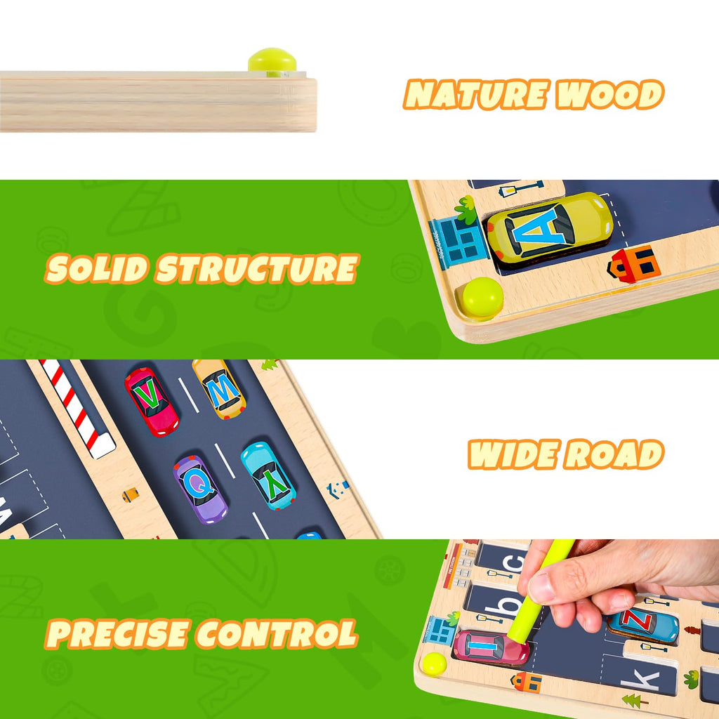 Magnetic Alphabet Maze Letter Puzzle Board, NOWRICH Montessori Toys for 2 3 4 5 Years Old Boys Girls, Magnet Alphabet Learning Car Parking Maze Toys for Kids 3-5, Birthday Gifts for Toddler