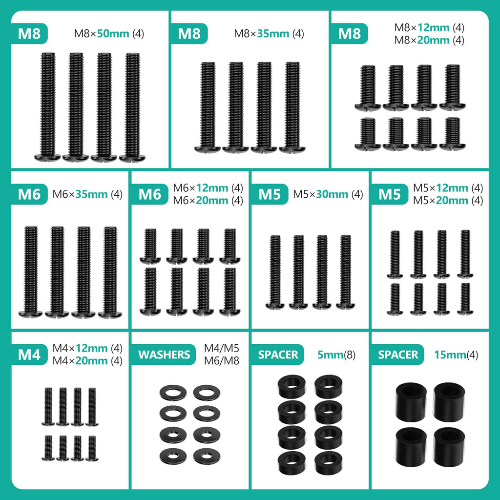 WALI Universal TV Mount Hardware Kit, M4,M5,M6,M8 Screws with Box, Black
